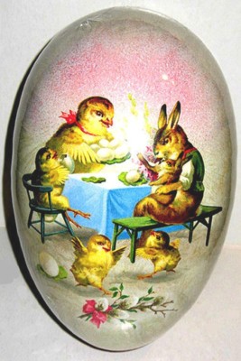 3XL VINTAGE 10x6.5'' EASTER EGG ''Supper Time'' Paper Mache Mint/Sealed GERMANY