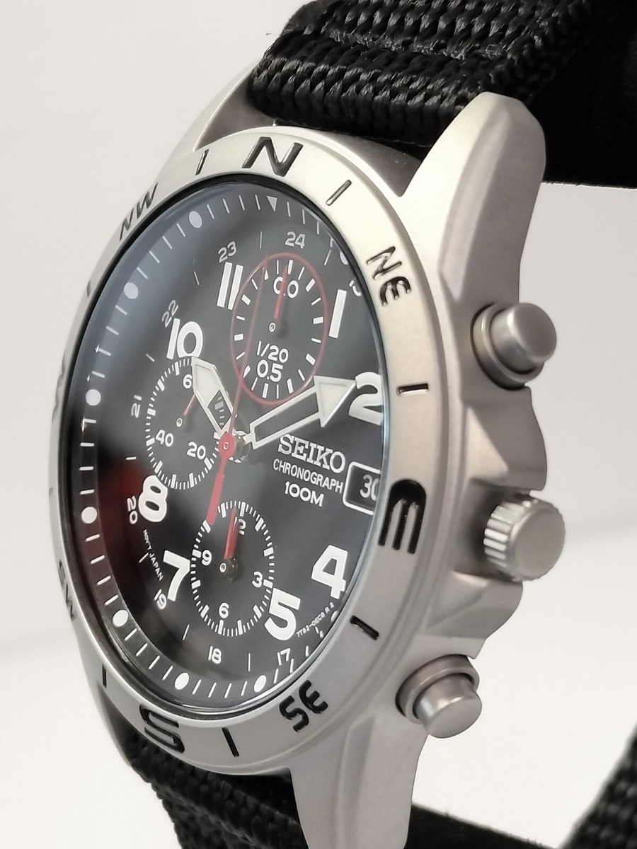 Seiko Military 7T92-0DX0 Chronograph Black Dial Qz Mens Watch JP