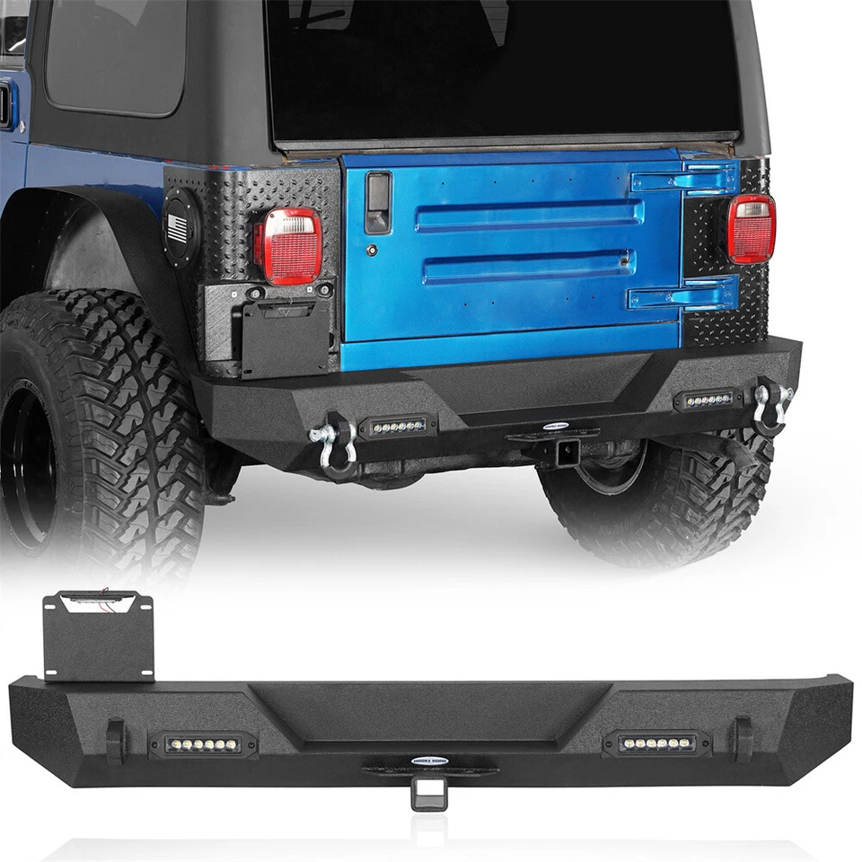 Parachoques trasero con anillo en D portador de neumáticos y luz LED para Jeep Wrangler YJ TJ 1987-2006 Foto 2 de 4
