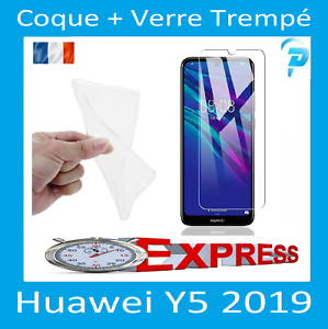 Coque Gel Vitre Protection écran Verre Trempe Huawei Y5/Y6/Y7/Y9 Prime 2019 