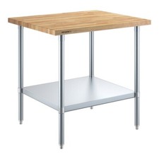 30"W x 36"L Restaurant Wood Top Work Table w/ Undershelf  Galvanized Metal Base