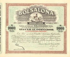 Bolsalona Industrial y Comercial 1935 Buenos Aires Argentina bond certificate