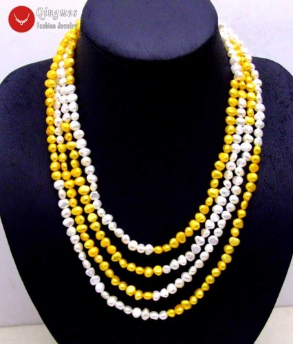 6mm Baroque White Yellow Pearl Necklace 2 Strand 40" Combination 18" Set Jewelry - Picture 4 of 6