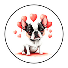 30 BOSTON TERRIER VALENTINE'S DAY STICKERS ENVELOPE SEALS LABELS 1.5" ROUND DOG