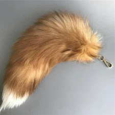 Real Fox Fur Tail Leather Handbag Accessory Key Chain Ring & Plug Key Rings