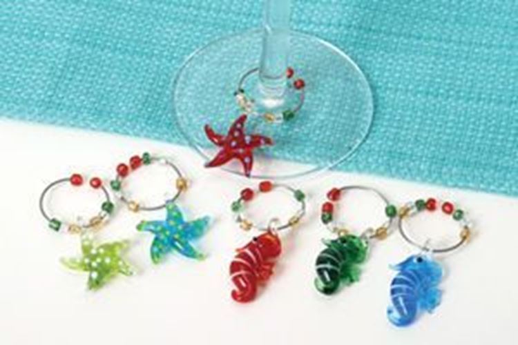 Sea Horse and Starfish Art Glass Wine Set 46839 of 6 Charms Topics on Max 52% OFF TV - Markers