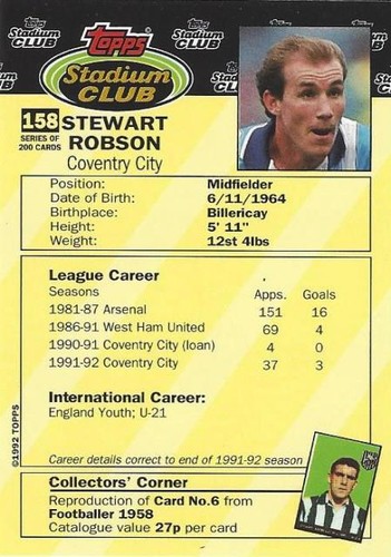 1992-93 Topps Stadium Club Premium Quality Cards English Footballers (141-160) - Picture 48 of 52