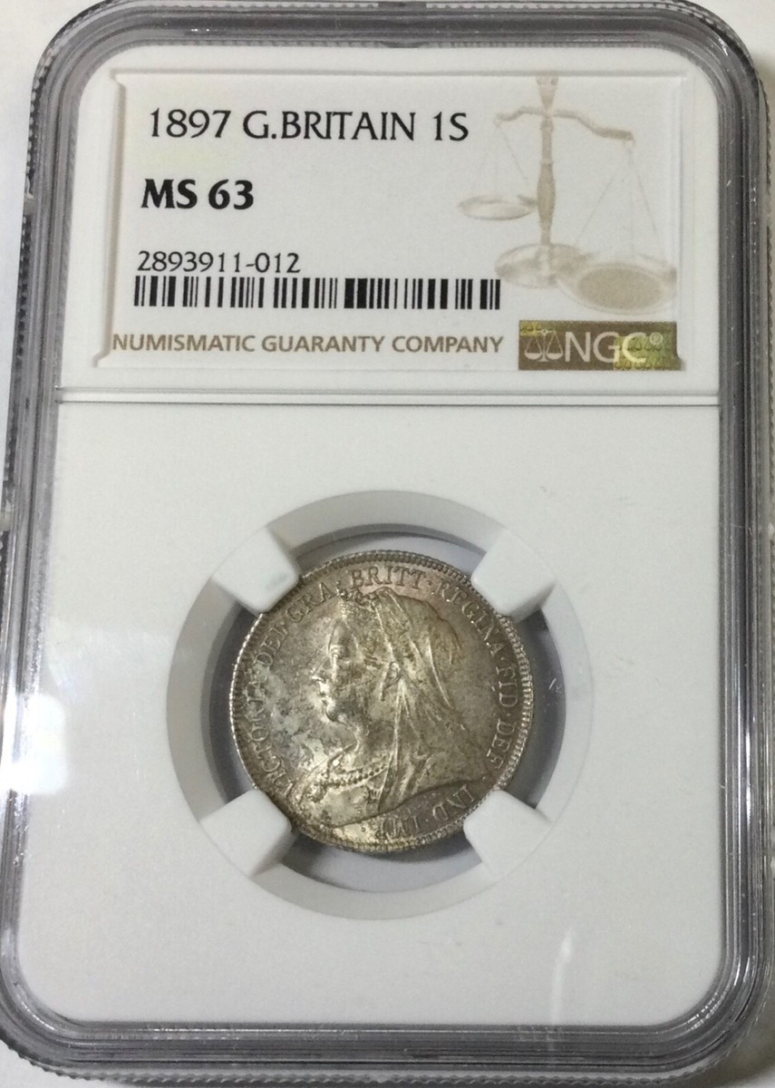 コレクション 1897 G.BRITAIN 1S MS 63 NGC 1897 Great Britain Old Head Shilling NGC MS63 Light Toning Nice