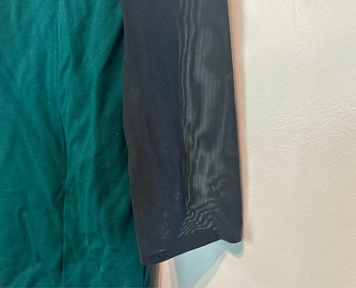 KENNETH COLE Dark Forest Green Black Sheer Sleeve Stretch Career Work Dress 14 L - Picture 4 of 5