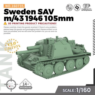 SS160735 1/160 N SCALE Railway Military Model Kit Sweden SAV m/43 1946 105mm