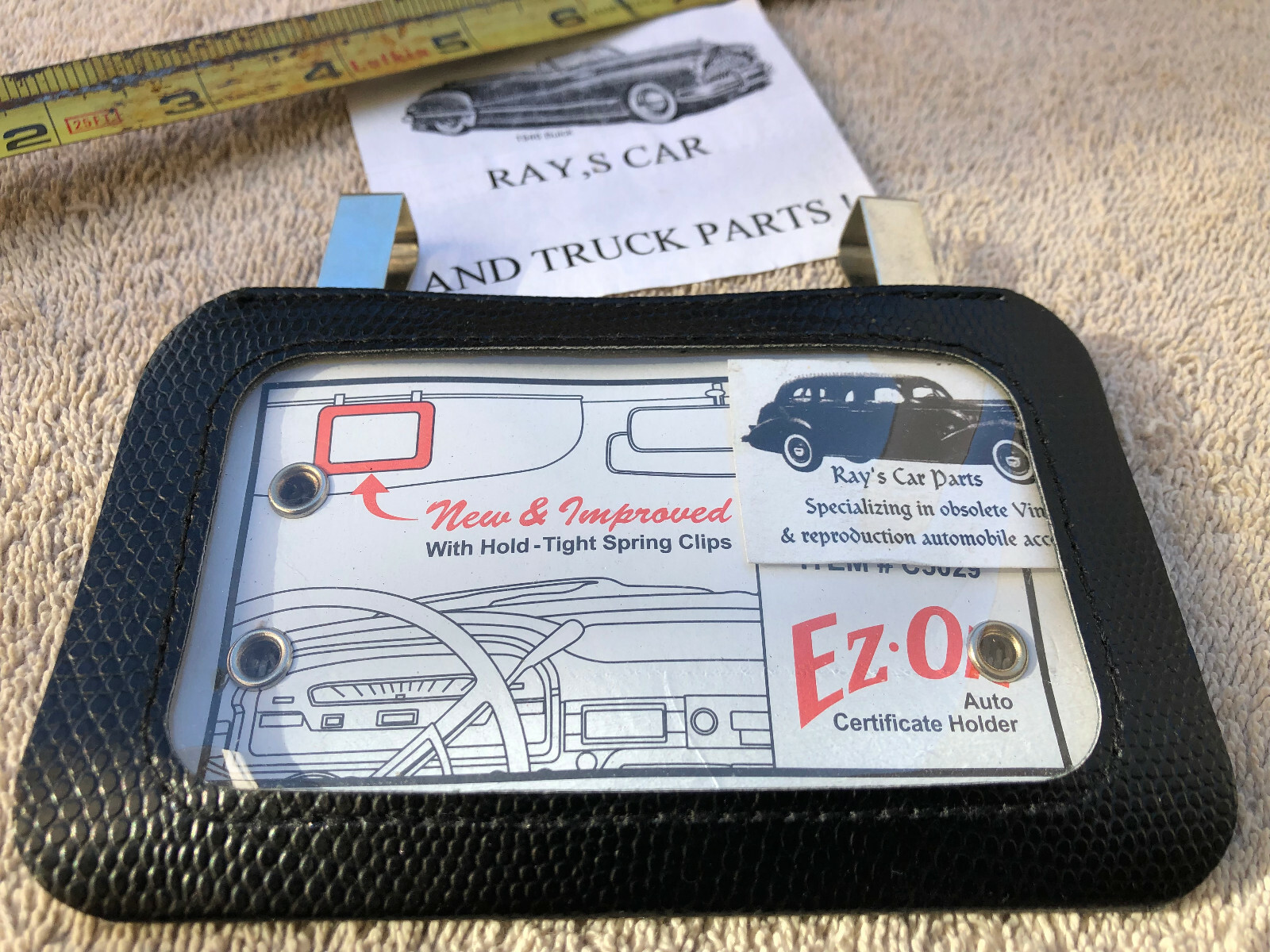 UNIVERSAL SUN VISOR VINTAGE STYLE AUTO CERTIFICATE / REGISTRATION