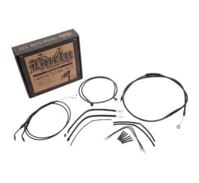 Burly 14in Blk Vinyl Ape Hanger Control Kit w ABS Dyna Super Glide Custom 12-14
