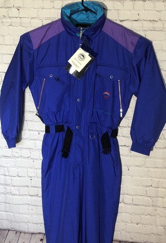 Vtg Retro Marker Six Bells 1 Piece Blue Purple Ski Coverall Snowsuit Medium NWT - Picture 2 of 12