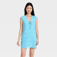 Women's Eyelet Mini Dress - A New Day Blue S