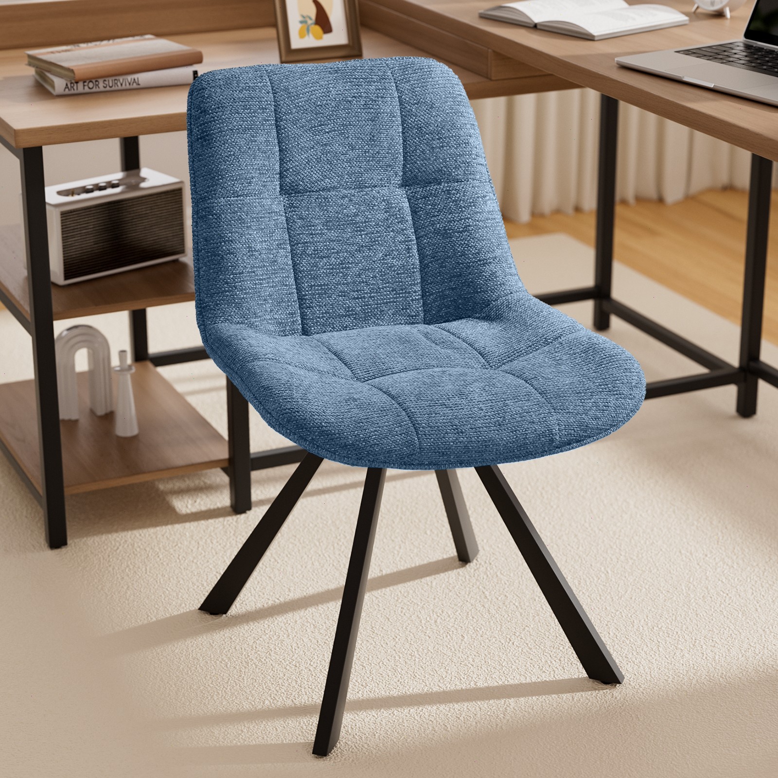 300LBS Capacity Upholstered Dining Chair with Padded Seat and Auto Swivel Fabric