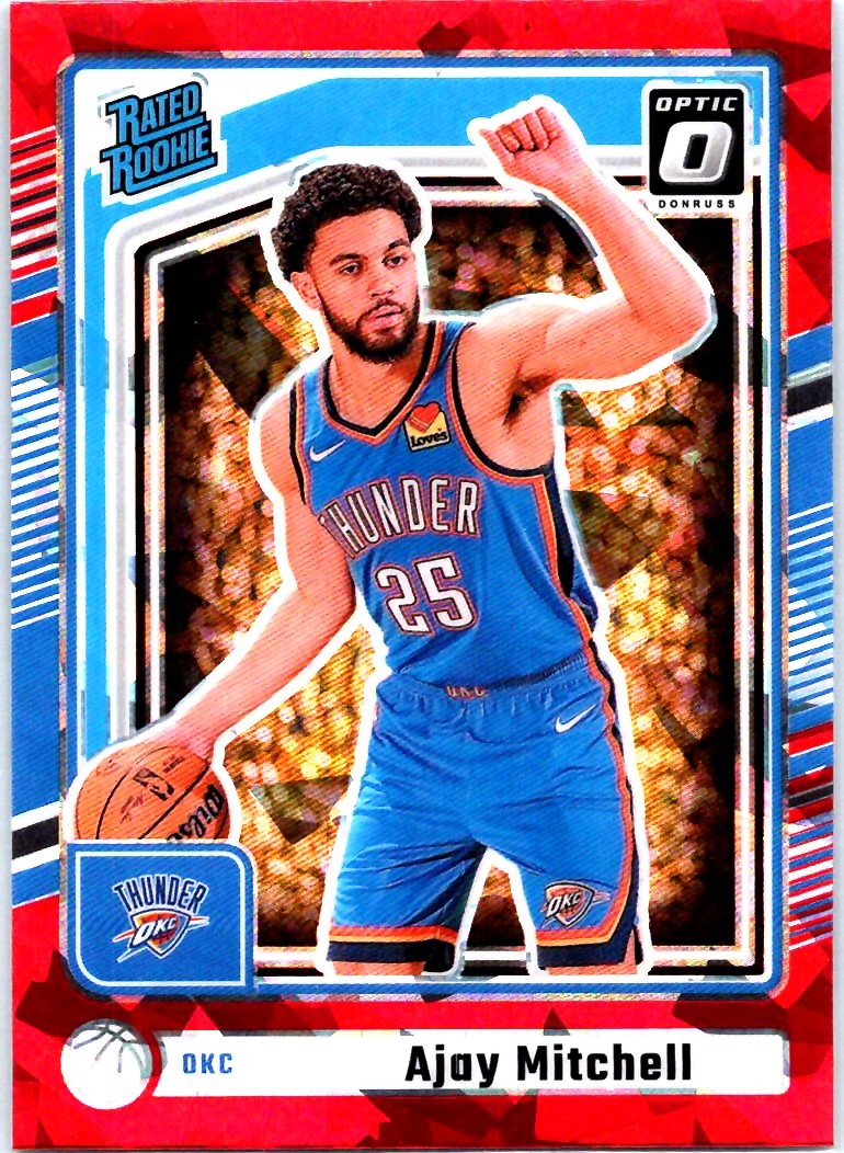 2024-25 Donruss #P-218 Ajay Mitchell Optic Rated Rookies Preview Red Cracked Ice