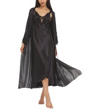 Flora Nikrooz Stella Robe Black Polyester Lace Detail, Small-Medium