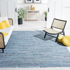 Area Rug 8X10 - Rag Collection - Large - Blue & Multi, Handmade Cotton, Boho Str