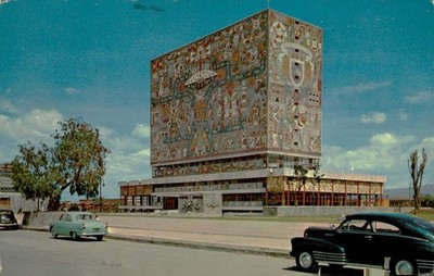 Vintage 1954 UNAM Central Library Mexico City Juan O'Gorman Mural Postcard