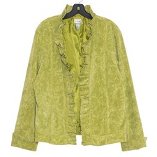 Chicos Corduroy Jacket Green Open Front Ruffle Artsy Career Casual Y2K 3 XL