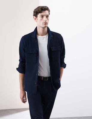 Marks & Spencer Mens Navy Cotton Regular Overshirt - M&S