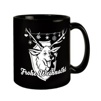 Hirschkopf Tasse In Schwarz Mit Spruch: Frohe Weihnacht