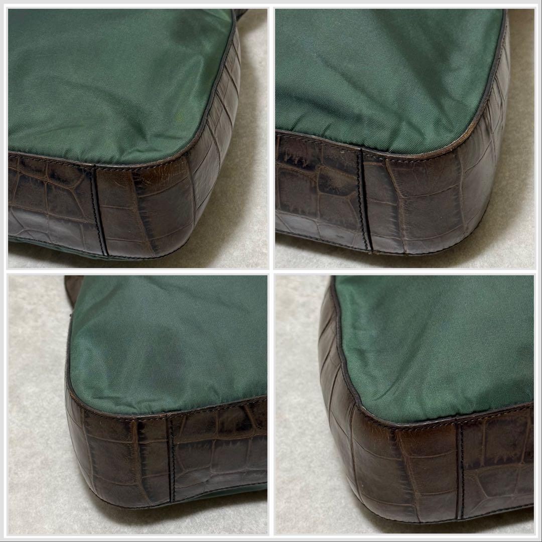 PRADA Pocono Khaki Leather Nylon Shoulder Bag Vintage Rare Authentic thumbnail 8