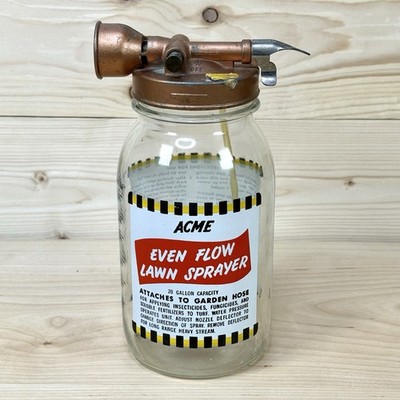 Vintage ACME Even Flow Lawn Sprayer Painted Glass Jar Detroit Garden Tool
