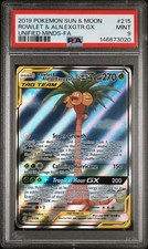 Carta Pokemon PSA 9 Rowlet & Alolan Exeggutor GX 215/236 Menti Unificate