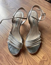 Nina New York Gold Rhinestone Strappy Mid Block Heel Sandals Women's Size 7M