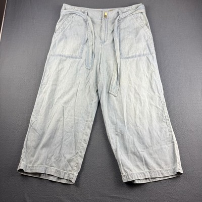 Seven7 Wide Leg Pants Women's 14 Light Blue Belted Patch Pockets Baggy Y2K NEW