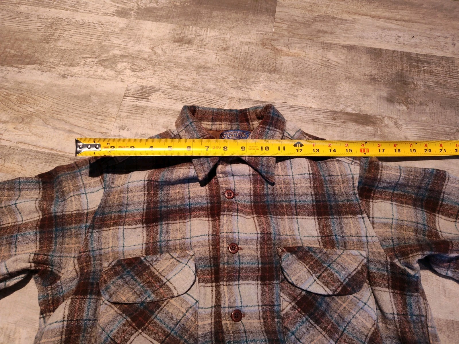 Vintage Pendleton Plaid Button Up Wool Leather Bo… - image 12