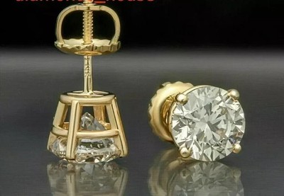 6mm Lab-Created Diamond Four Prong Solitaire Stud Earring 14K Yellow Gold Plated