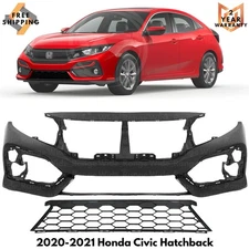 Front Bumper Cover Fascia & Lower Grille For 2020-2021 Honda Civic Hatchback