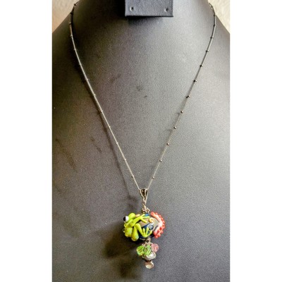 Fossil Frog Starfish Glass Lamp Work Pendant Beaded Chain 18.5-20'' Necklace 