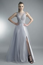 Sequined illusion beaded gown