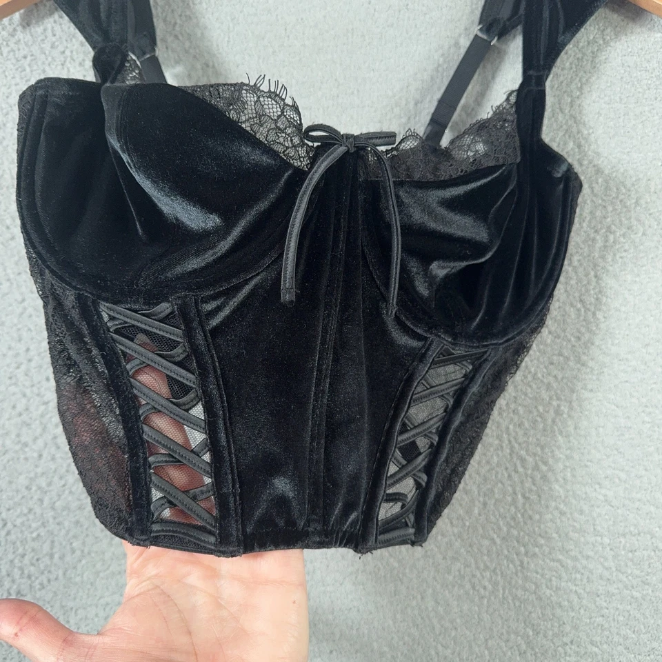 Victoria's Secret Bustier Corsé Sujetador Top Mujer Pequeño DD Terciopelo Encaje Malla Lencería Foto 4 de 4