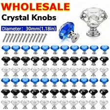 Crystal Glass Cabinet Knob Diamond Shape 30mm Drawer Cupboard Handle Pull Lot