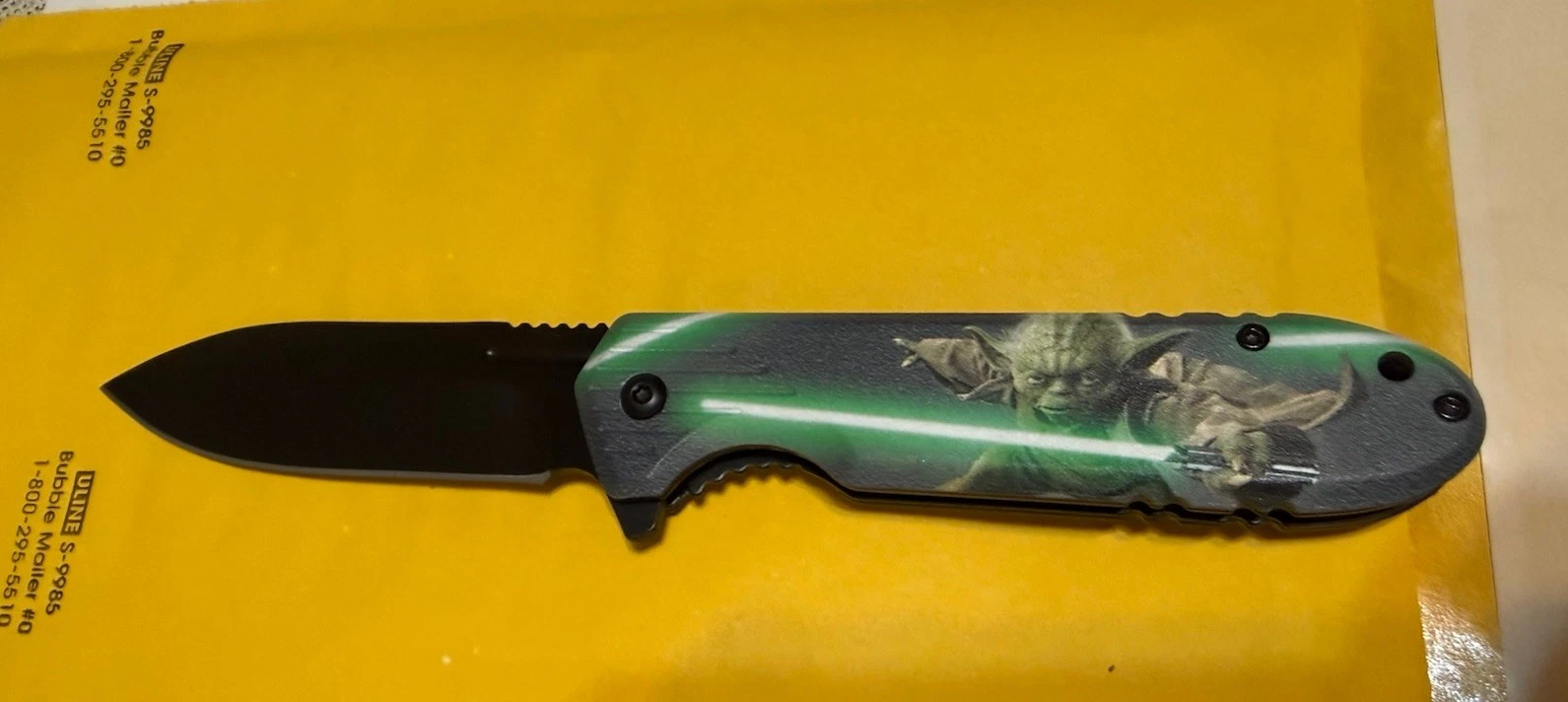 Yoda Star Wars Spring Assisted Open Pocket Knife9”gold Blade