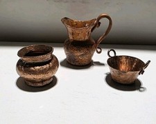 V intage Dollhouse Miniature Kitchen Cookware Set Pots Pans Copper