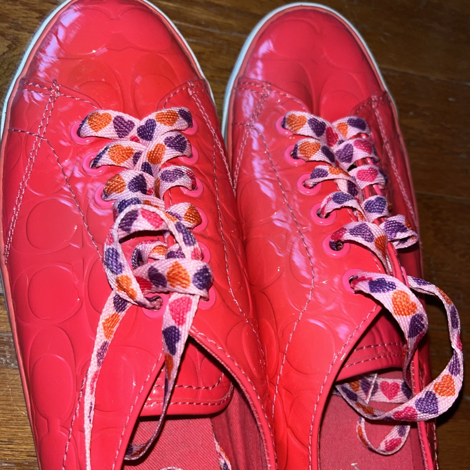 SAOLA Sneakers Coach donna City sole skate vernice lucida firma in corallo taglia 11B