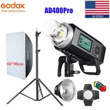 US Godox AD400Pro 2.4G TTL Flash Light BD-04 Barndoor 60 90cm Softbox Stand Kit