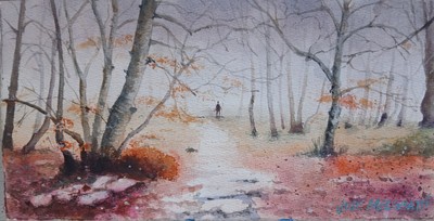Original Watercolor Painting Colorful Magic Forest   6'' x 12''  NOT A PRINT