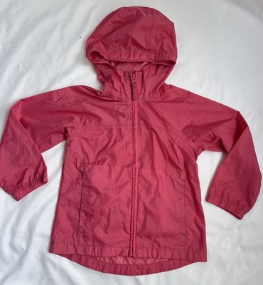 Lands' End Windbreaker Lightweight Zip Jacket Sz 4 Girls Hood Packable Pink