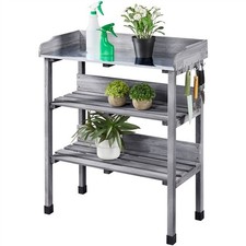 Garden Potting Bench Table Planting Work Station w/Hooks and Shelves Fir Sturdy