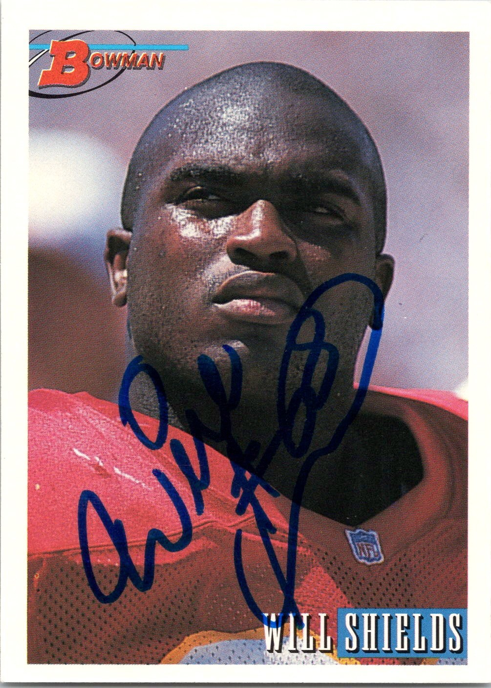 Will Shields Signed 1993 Bowman Kansas City Chiefs #356 Rookie Autographed