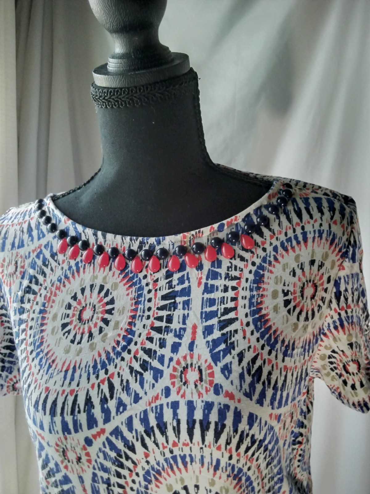 Ruby Rd. Multicolor Beaded Geometric Blouse Short… - image 2