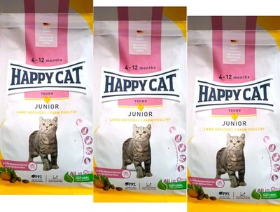 (  10,36 /kg) Happy Cat Junior Land Geflügel Young Kätzchen-Futter: 3 x 1,3 kg