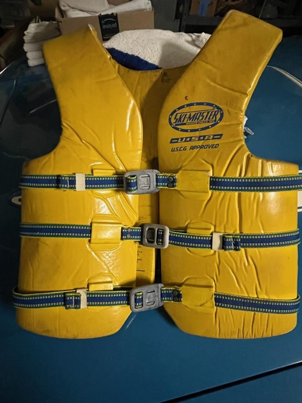 Vtg 80s Ski Master Life Vest Jacket Sail 'N Ski Yellow Sz Adult Large "40-43”