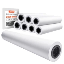 VEVOR Wide Format Paper,24 in x 150 ft Plotter Roll,8 Rolls CAD Bond Rolls w/2 i